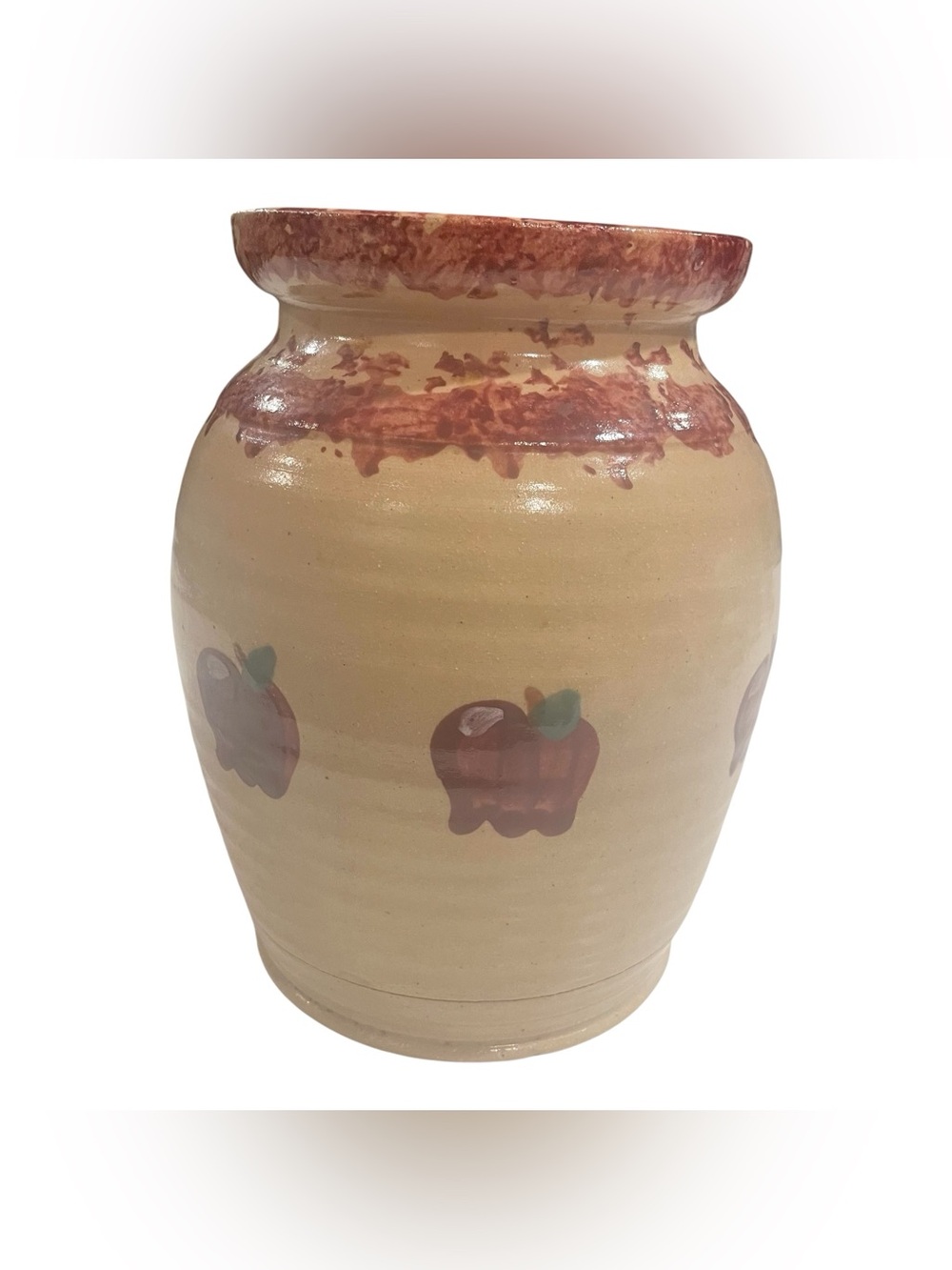American Studio Folk Pottery Vase Hand Painted Apple Motif Mid-Late 20 Century